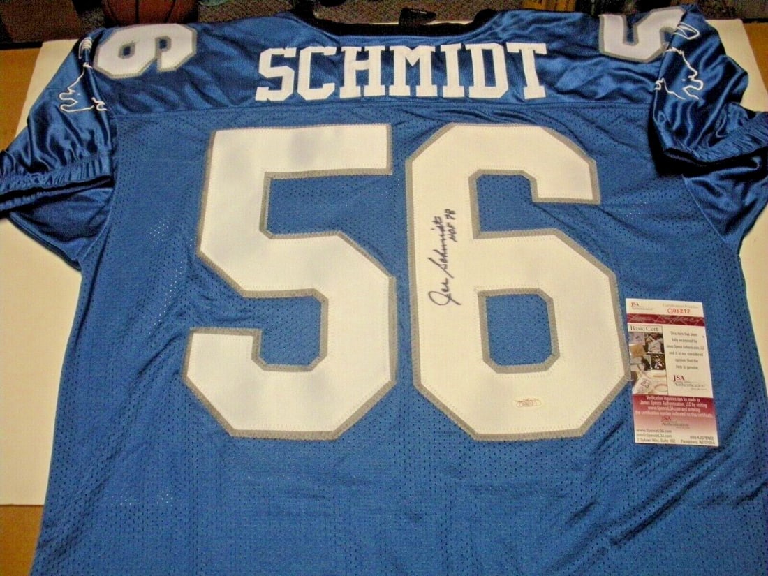 Joe Schmidt Detroit Lions Officially Licensed Reebok Jersey JSA COA: Joe Schmidt Detroit Lions Officially Licensed Reebok Jersey JSA COA Showcase your team spirit with this officially licensed Reebok jersey, signed by Joe Schmidt, a legendary player for the Detroit Lio