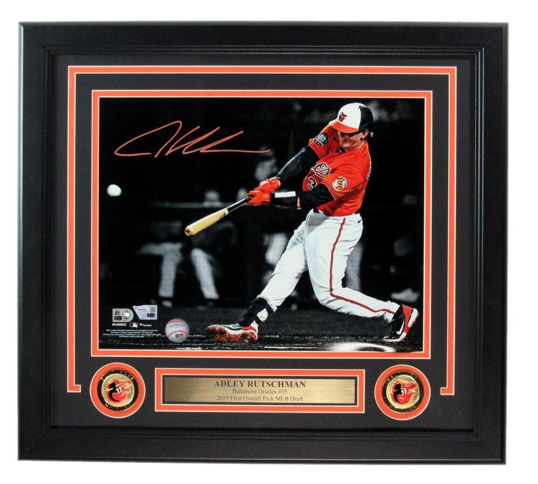Adley Rutschman Autographed 11x14 Framed Photo Orioles Fanatics Authentic: Adley Rutschman Autographed 11x14 Framed Photo Orioles Fanatics Authentic This stunning 11x14 photo of Adley Rutschman, expertly framed, showcases the young star of the Baltimore Orioles in action. Th