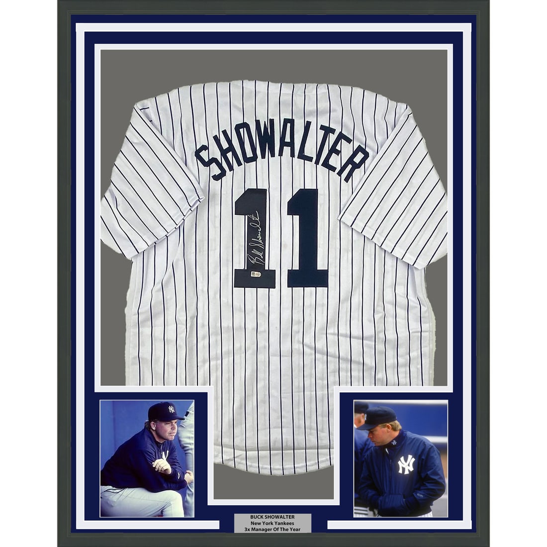 Framed Buck Showalter Autographed New York Yankees Jersey MLB COA 33x42: Framed Buck Showalter Autographed New York Yankees Jersey MLB COA 33x42 Celebrate your love for baseball with this professionally framed and autographed Buck Showalter jersey. This original New York Y