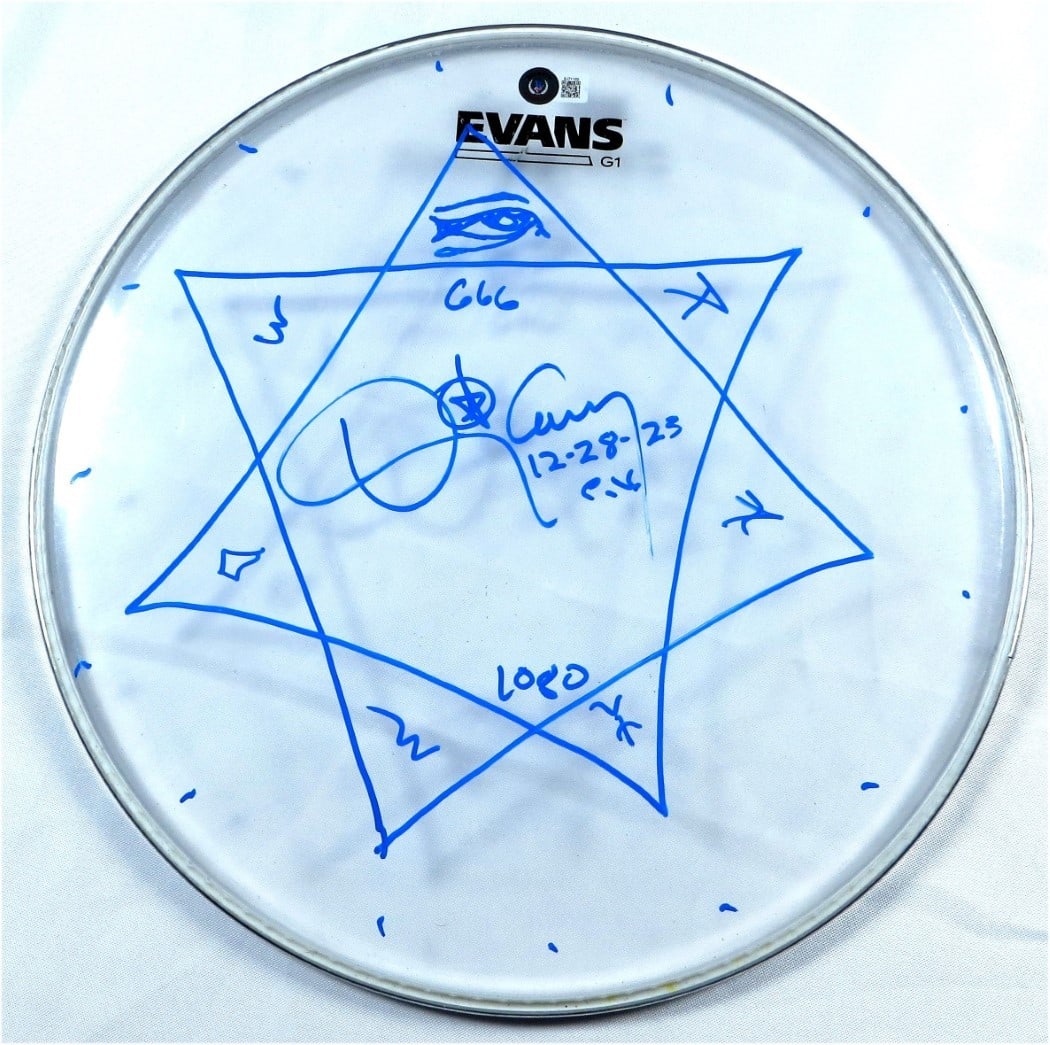 Danny Carey Signed 14 Inch Drumhead Tool Beckett Authenticated: Danny Carey Signed 14 Inch Drumhead Tool Beckett Authenticated This is a remarkable 14" drumhead signed by Danny Carey, the talented drummer of the band Tool. The item is authenticated by Beckett Auth