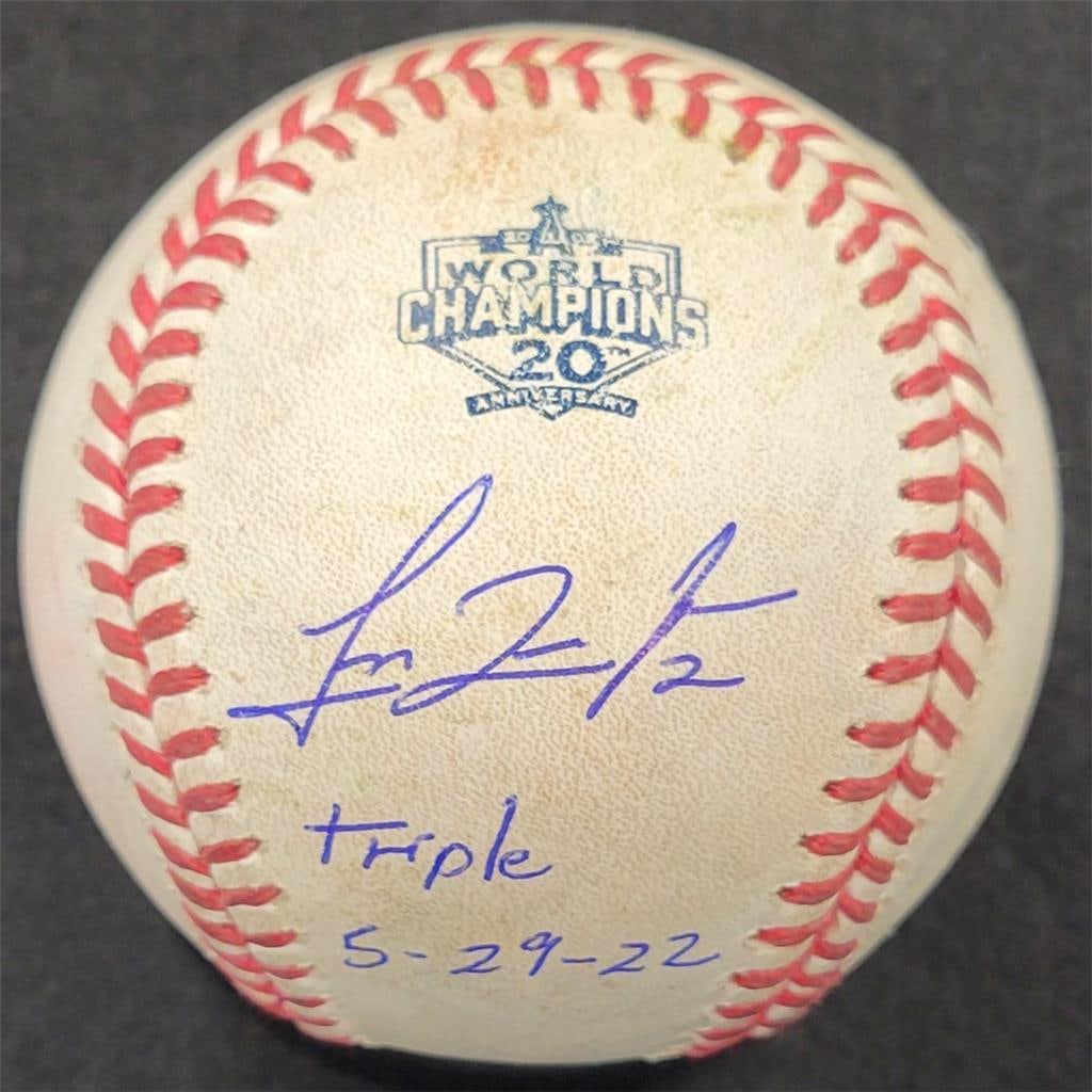 Luis Rengifo Signed Game Used MLB Baseball Triple 5-29-22 BAS: Luis Rengifo Signed Game Used MLB Baseball Triple 5-29-22 BAS This authentic MLB baseball is signed by Luis Rengifo, commemorating his performance on "Triple 5-29-22" during the 2022 season. The baseb