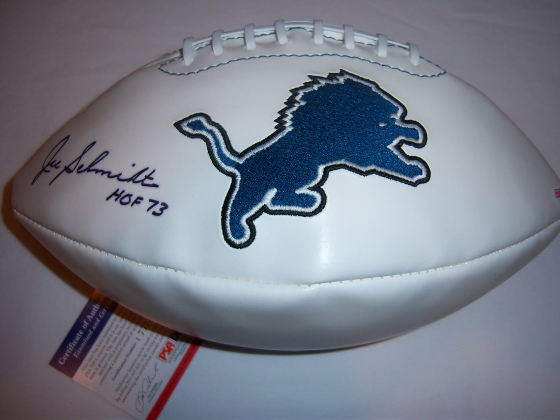 Joe Schmidt Signed Football PSA/DNA Authentic NFL Collectible: Joe Schmidt Signed Football PSA/DNA Authentic NFL Collectible This is an original football signed by Joe Schmidt, a Hall of Fame player. The football is associated with the NFL and features the Pittsb