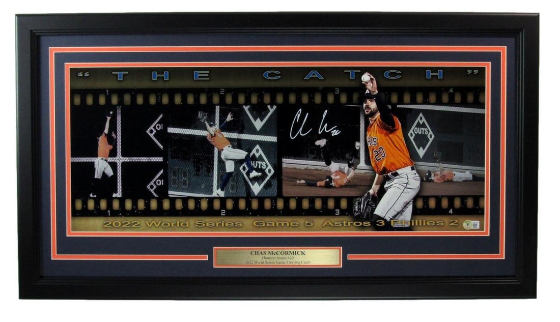 Chas McCormick Autographed 27x12 Photo Framed Astros BAS Beckett: Chas McCormick Autographed 27x12 Photo Framed Astros BAS Beckett This stunning Chas McCormick autographed photo captures the essence of the Houston Astros in action. Measuring 27x12 inches, this origi