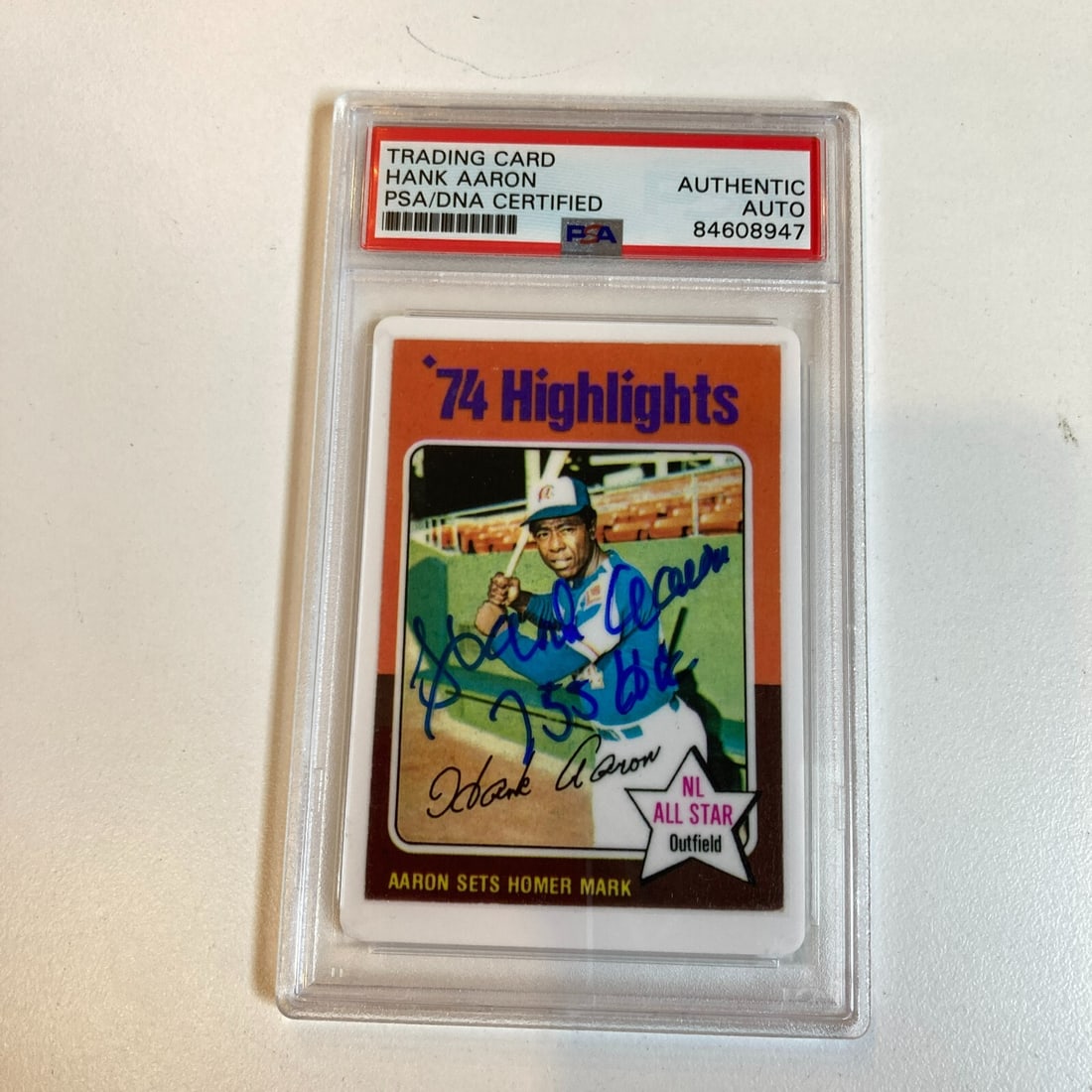 1975 Topps Hank Aaron Signed Porcelain Baseball Card PSA Authenticated (1 of 3)