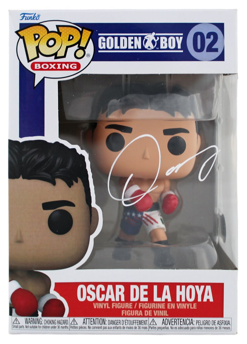 Oscar De La Hoya Signed Funko Pop Vinyl Figure BAS Witnessed: Oscar De La Hoya Signed Funko Pop Vinyl Figure BAS Witnessed This authentic Funko Pop Vinyl figure has been personally signed by boxing legend Oscar De La Hoya. Each figure is unique, featuring a hand