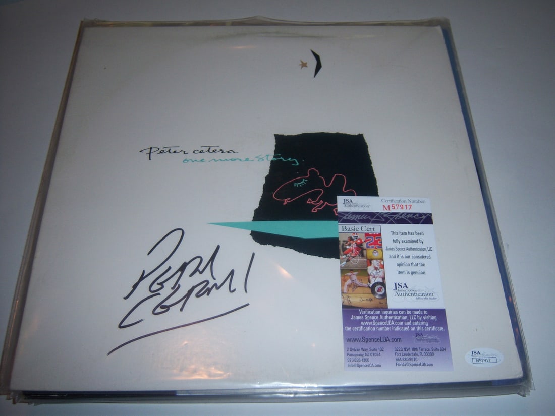 Peter Cetera One More Story Signed LP Album JSA Certified: Peter Cetera One More Story Signed LP Album JSA Certified This collectible LP record album features the iconic music of Peter Cetera and Chicago. It is an original vinyl record, showcasing a pre-owned