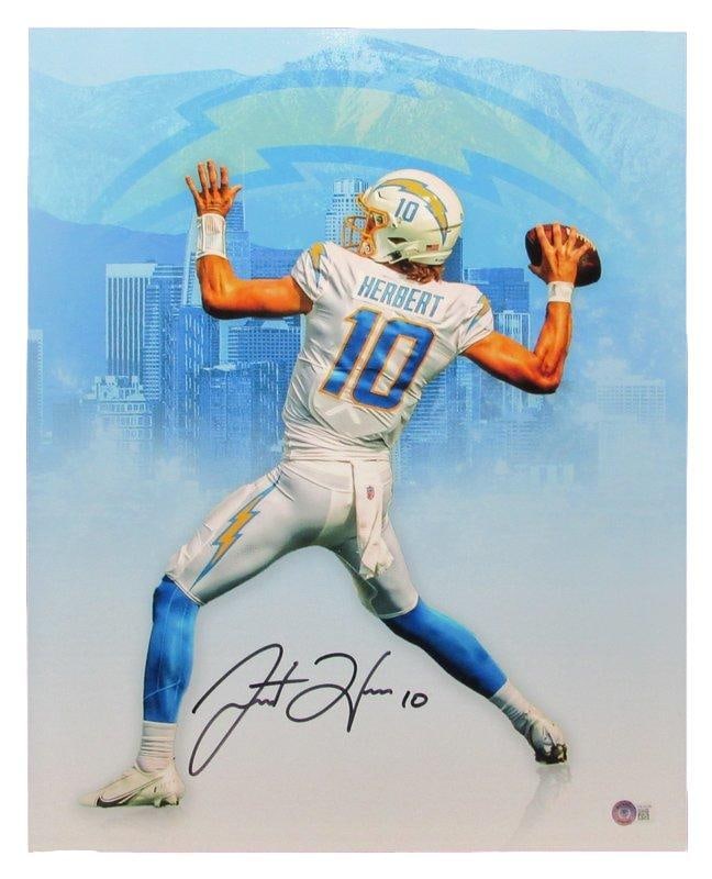Justin Herbert Autographed 16x20 Photo Los Angeles Chargers BAS Beckett: Justin Herbert Autographed 16x20 Photo Los Angeles Chargers BAS Beckett This is a Justin Herbert autographed 16x20 photo showcasing the Los Angeles Chargers. The photo is an original piece and feature