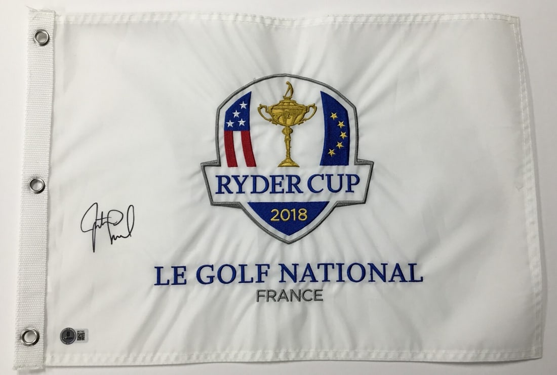 Justin Leonard Signed 2018 Ryder Cup Flag Beckett Authenticated: Justin Leonard Signed 2018 Ryder Cup Flag Beckett Authenticated Showcase your passion for golf with this official 2018 Ryder Cup Le Golf National pin flag, expertly signed by PGA star Justin Leonard.
