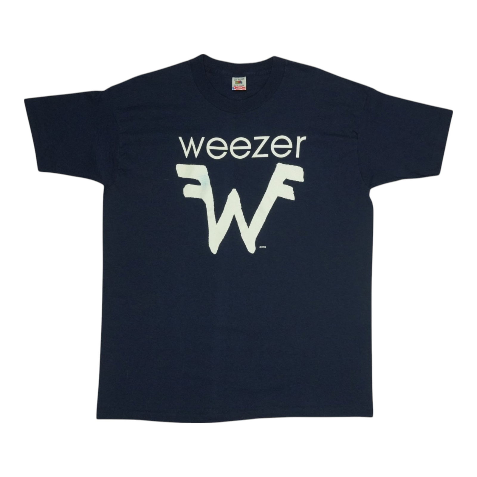 Vintage 1994 Black Weezer Band T-Shirt with Front and Back Graphics: Vintage 1994 Black Weezer Band T-Shirt with Front and Back Graphics This original vintage 1994 Weezer shirt features both front and back graphics. Made from 100% cotton, the shirt is extra large and c