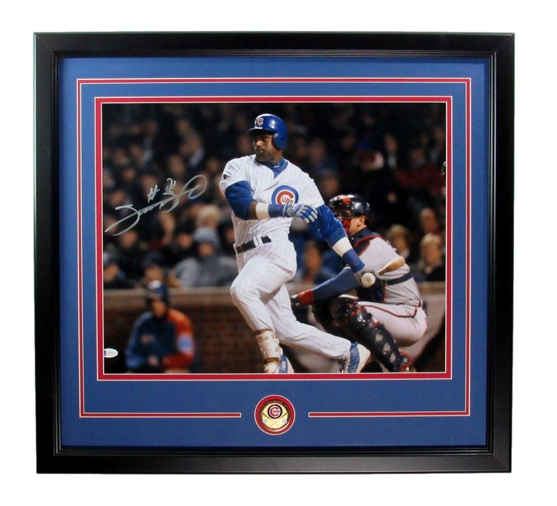 Sammy Sosa Signed 16x20 Framed Photo Chicago Cubs BAS Authenticated: Sammy Sosa Signed 16x20 Framed Photo Chicago Cubs BAS Authenticated Capture a piece of baseball history with this stunning, framed 16x20 photo of Sammy Sosa, a legendary player for the Chicago Cubs. T