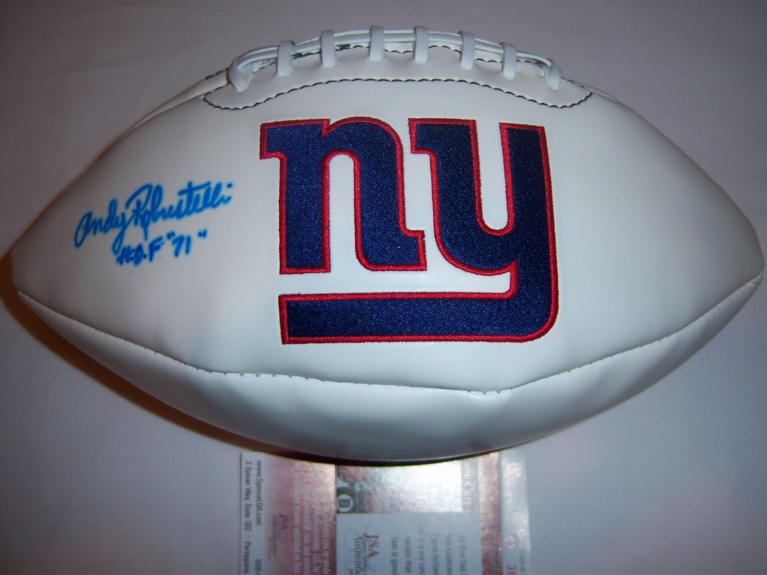 Andy Robustelli Signed NFL Football JSA COA Pittsburgh Steelers: Andy Robustelli Signed NFL Football JSA COA Pittsburgh Steelers This is an original signed football by Andy Robustelli, a Hall of Famer, showcasing his signature authenticated by JSA/COA. The football