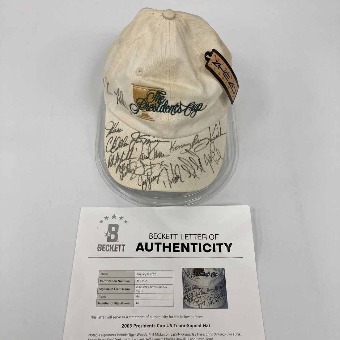 Tiger Woods Jack Nicklaus Phil Mickelson Signed Golf Hat Beckett LOA (1 of 10)