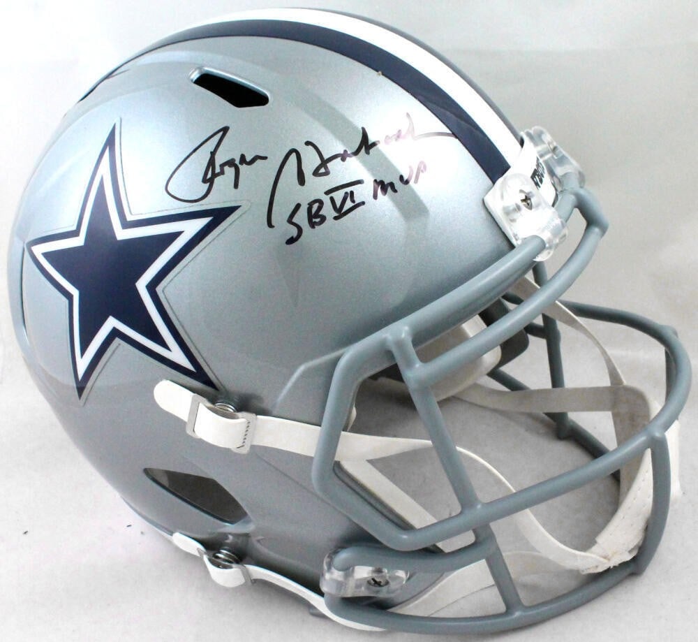Roger Staubach Autographed Cowboys Full Size Helmet Beckett Authentic: Roger Staubach Autographed Cowboys Full Size Helmet Beckett Authentic This is an original full-size speed helmet autographed by legendary football player Roger Staubach, a prominent figure in Dallas C