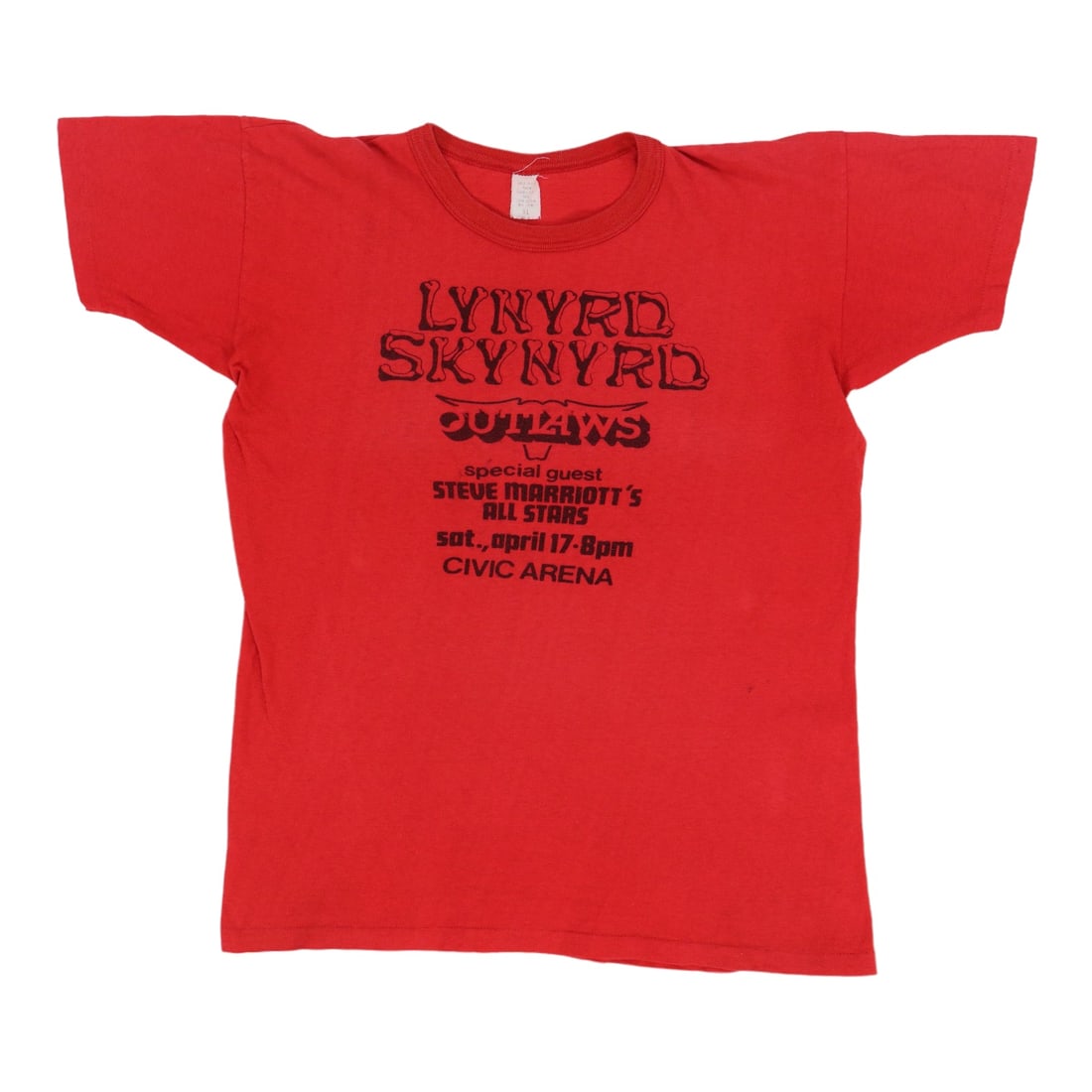 Vintage 1976 Lynyrd Skynyrd Crew Shirt Red Cotton Extra Large: Vintage 1976 Lynyrd Skynyrd Crew Shirt Red Cotton Extra Large This is an original vintage 1976 Lynyrd Skynyrd Electric Factory Presents Crew Tour shirt, featuring front and back graphics. The shirt is
