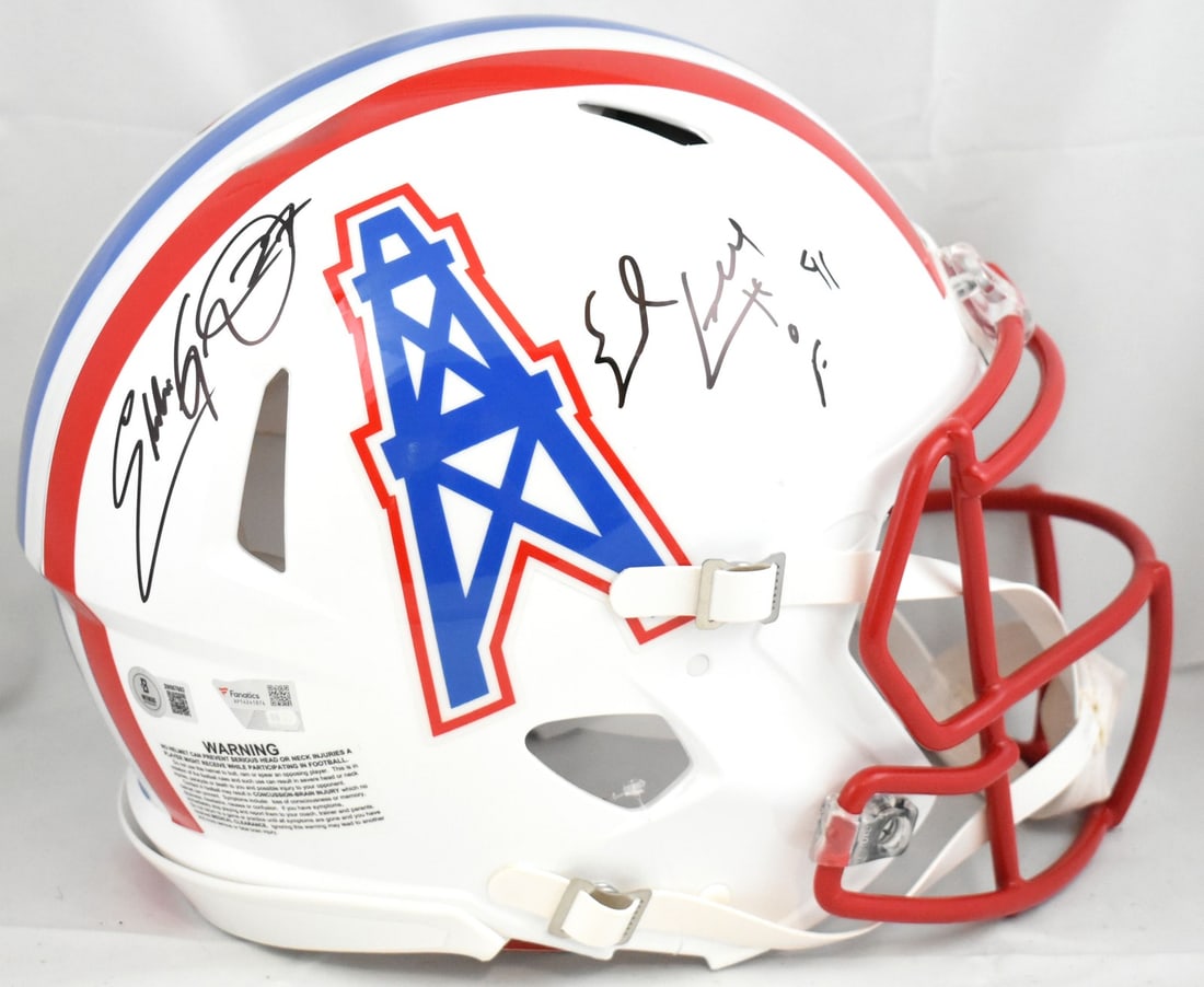 Eddie George Earl Campbell Signed Houston Oilers Full Size Helmet Fanatics BA: Eddie George Earl Campbell Signed Houston Oilers Full Size Helmet Fanatics BA This authentic Houston Oilers full-size speed helmet is signed by football legends Eddie George and Earl Campbell. It show