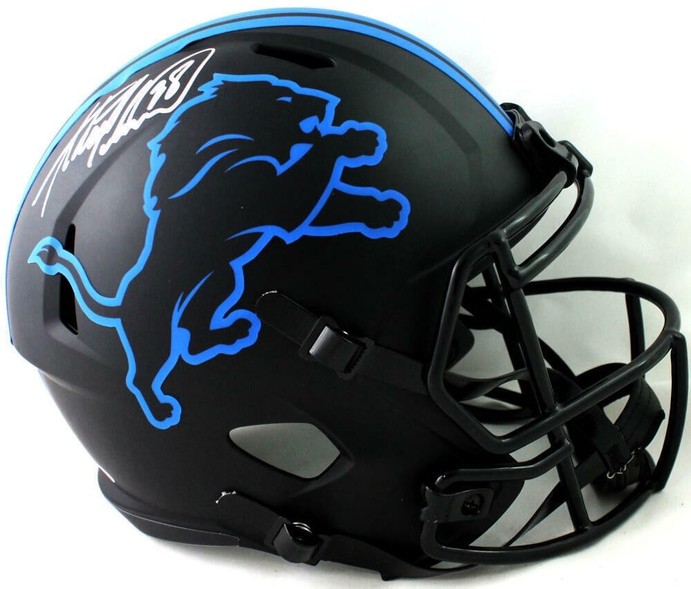 Adrian Peterson Signed Detroit Lions Eclipse Helmet Beckett Authenticated: Adrian Peterson Signed Detroit Lions Eclipse Helmet Beckett Authenticated This is an original full-size Eclipse helmet signed by Adrian Peterson, a renowned NFL player. Featuring the iconic colors of