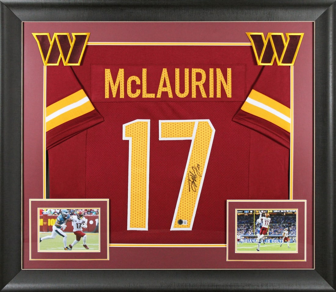 Terry McLaurin Signed Maroon Alternate Pro Style Framed Jersey BAS Witnessed: Terry McLaurin Signed Maroon Alternate Pro Style Framed Jersey BAS Witnessed This authentic maroon alternate pro style framed jersey is personally signed by Terry McLaurin of the Washington Commanders