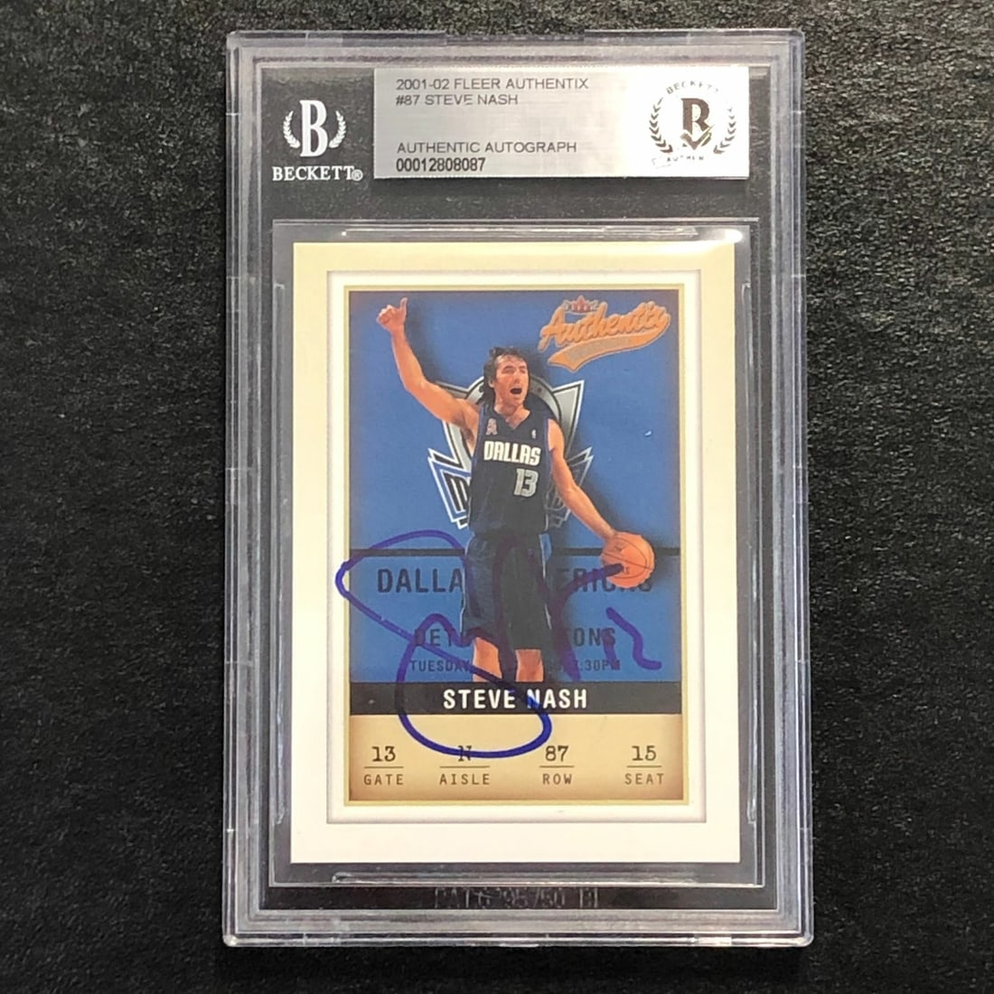 2001-02 Fleer Authentix #87 Steve Nash Signed Card BAS Authenticated: 2001-02 Fleer Authentix #87 Steve Nash Signed Card BAS Authenticated This 2001-02 Fleer Authentix #87 card features the signature of basketball star Steve Nash, who is best known for his time with the