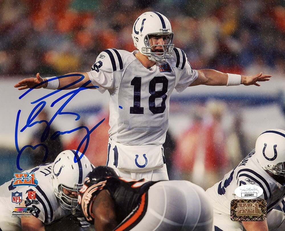 Peyton Manning Signed Colts SB XLI 8x10 Photo with JSA COA: Peyton Manning Signed Colts SB XLI 8x10 Photo with JSA COA This is an original 8x10 photo featuring Peyton Manning, signed during his time with the Indianapolis Colts. The photo captures Manning signa