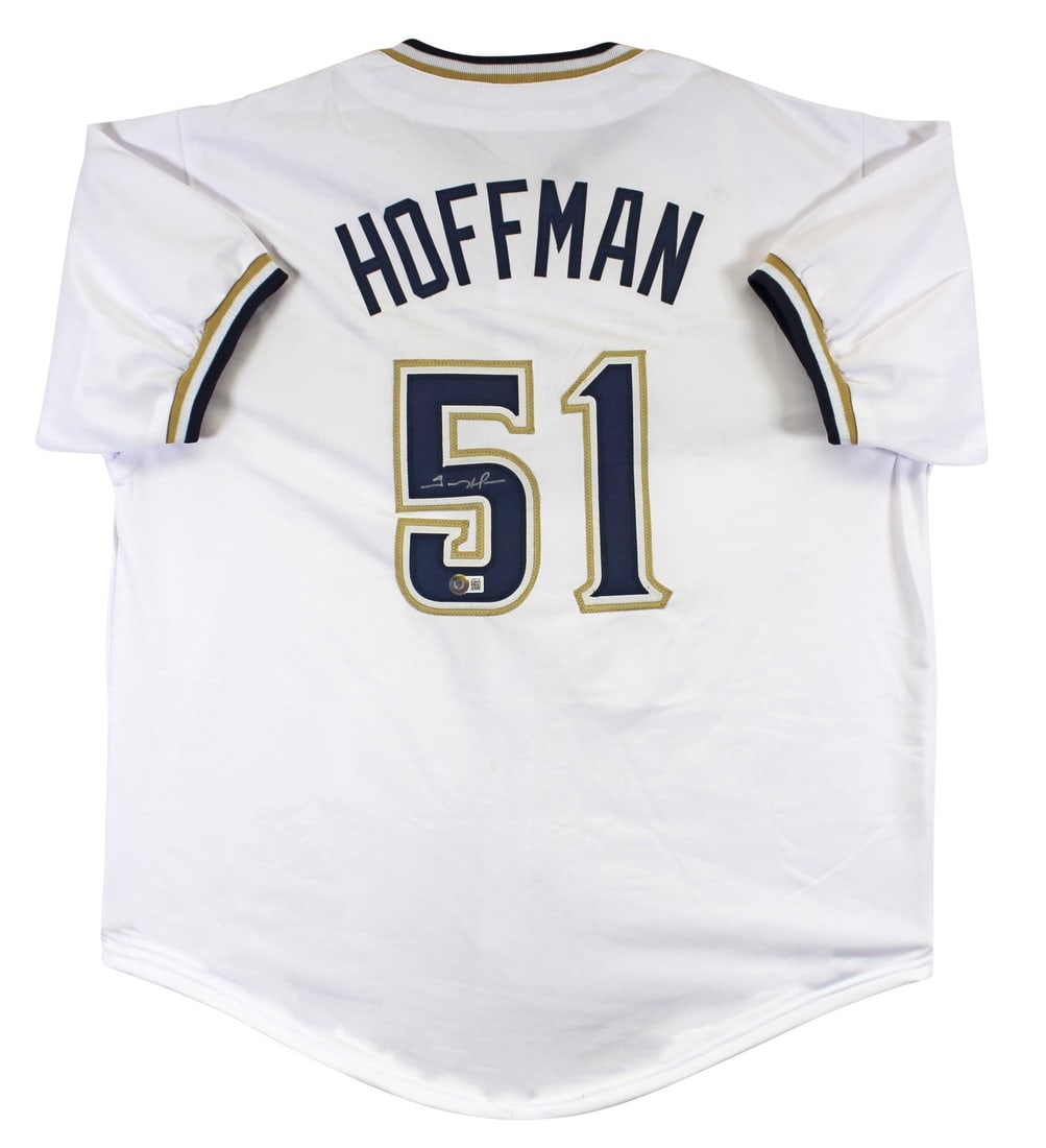 Trevor Hoffman Signed San Diego Padres White Jersey BAS Witnessed: Trevor Hoffman Signed San Diego Padres White Jersey BAS Witnessed This authentic white pro style jersey is personally signed by Trevor Hoffman, the legendary pitcher of the San Diego Padres. The jerse