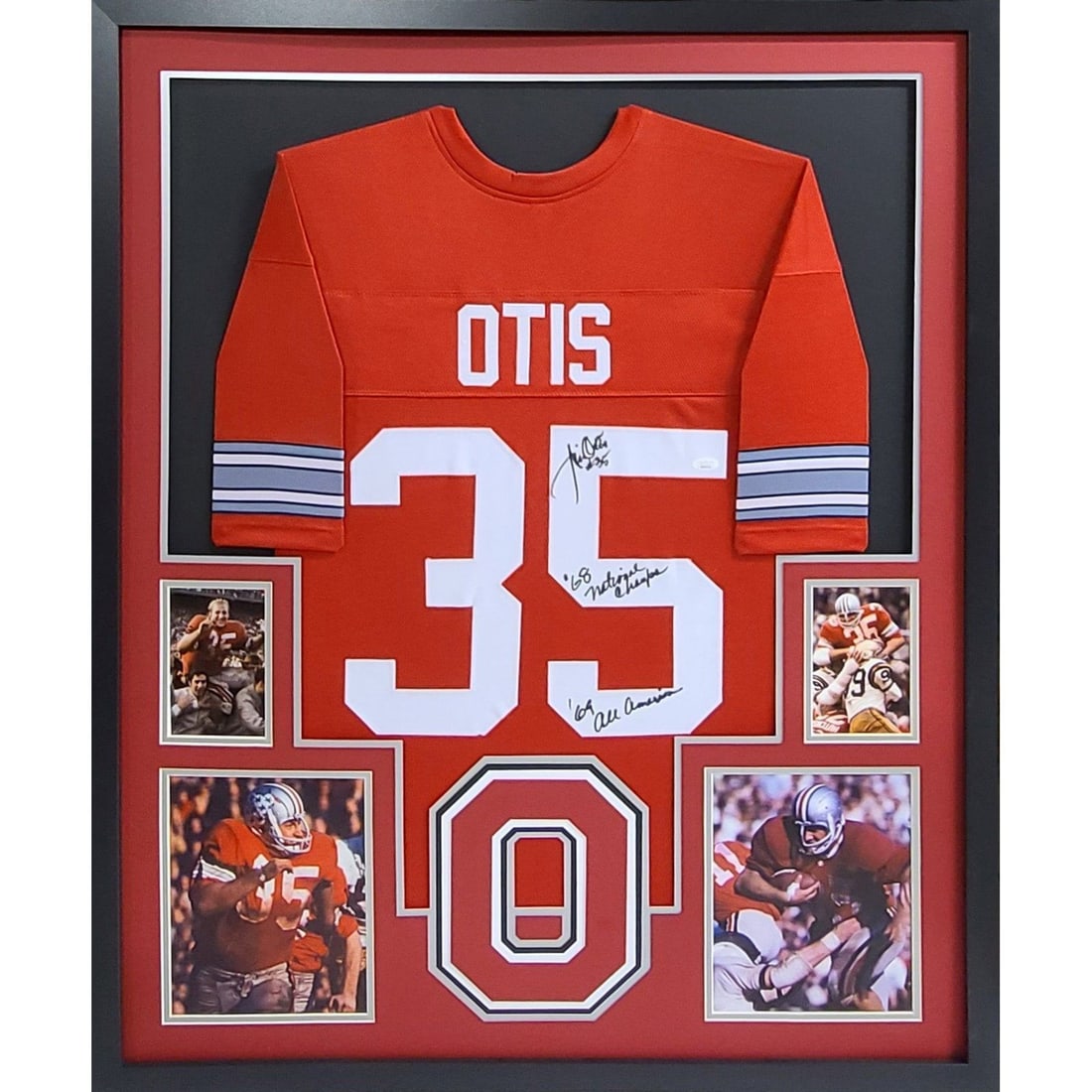 Jim Otis Autographed Framed Jersey JSA Authenticated Ohio State: Jim Otis Autographed Framed Jersey JSA Authenticated Ohio State This autographed Jim Otis framed jersey is a must-have for any Ohio State fan. Authenticated by JSA, renowned for its rigorous standards