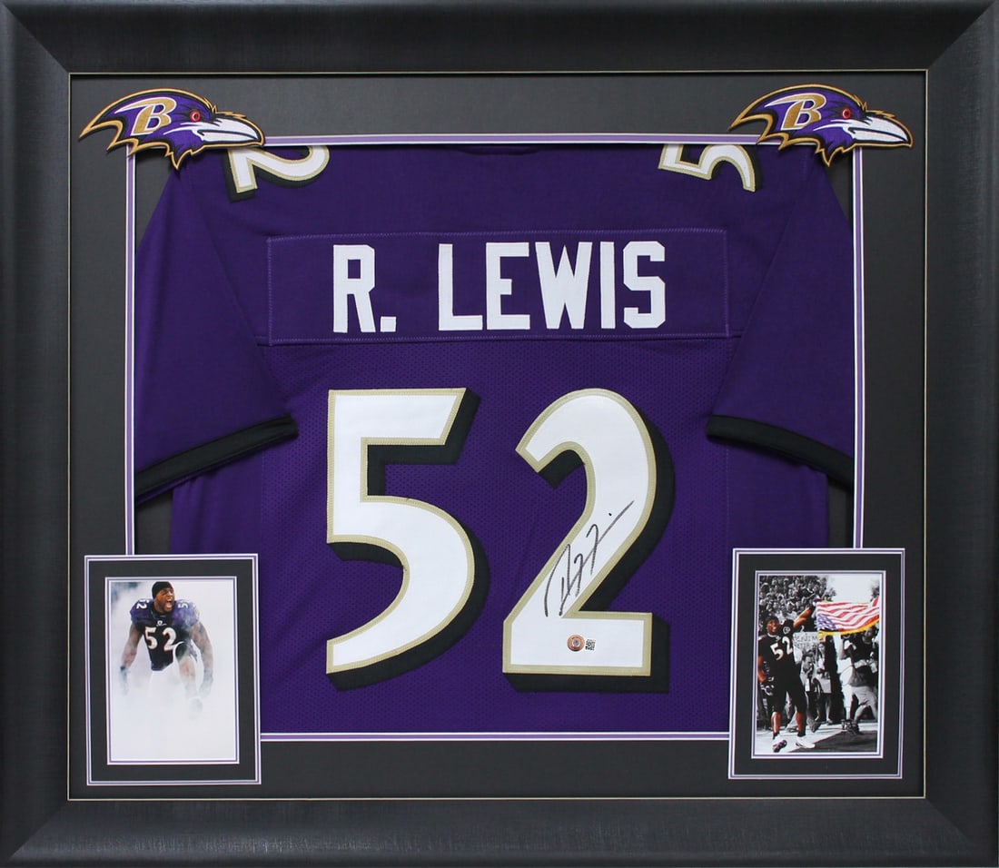 Ray Lewis Signed Purple Jersey Framed BAS Witnessed Baltimore Ravens: Ray Lewis Signed Purple Jersey Framed BAS Witnessed Baltimore Ravens Celebrate the legacy of Ray Lewis with this authentic signed purple pro style framed jersey. This one-of-a-kind piece has been pers