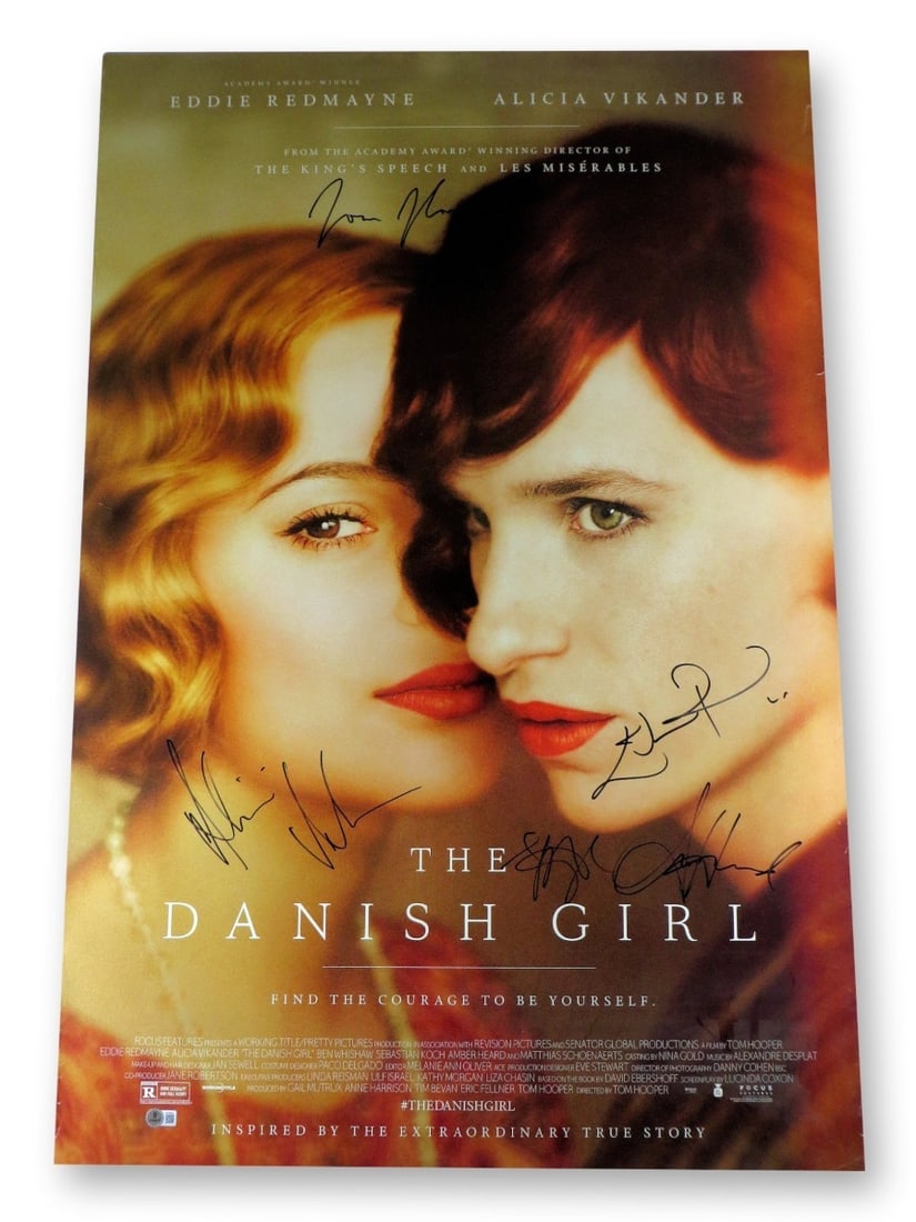 The Danish Girl Cast Autographed 27X40 Poster Beckett Authenticated: The Danish Girl Cast Autographed 27X40 Poster Beckett Authenticated This original 27X40 poster from the film "The Danish Girl" features a cast of signatures, including Eddie Redmayne, Alicia Vikander,