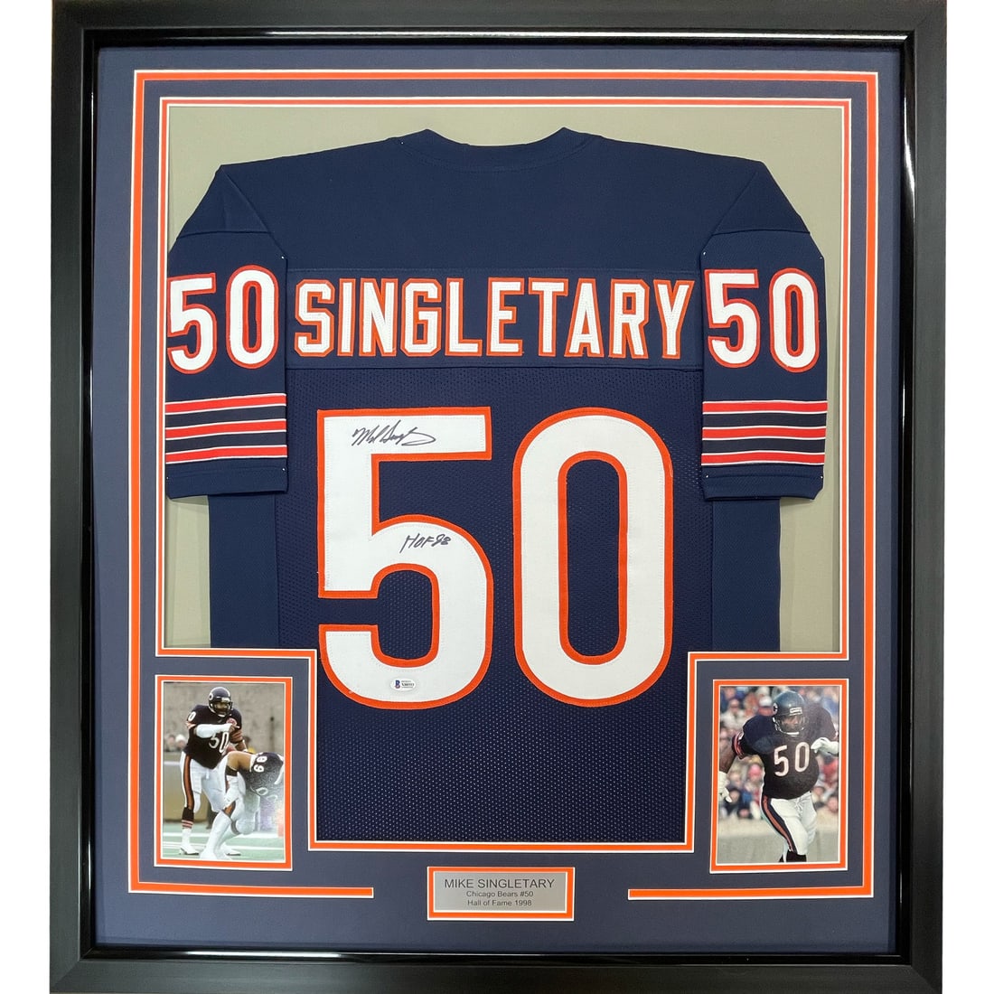 Framed Autographed Mike Singletary Chicago Bears Jersey with JSA COA: Framed Autographed Mike Singletary Chicago Bears Jersey with JSA COA Celebrate the legacy of Mike Singletary with this stunning framed autographed Chicago Bears jersey. This authentic piece features t