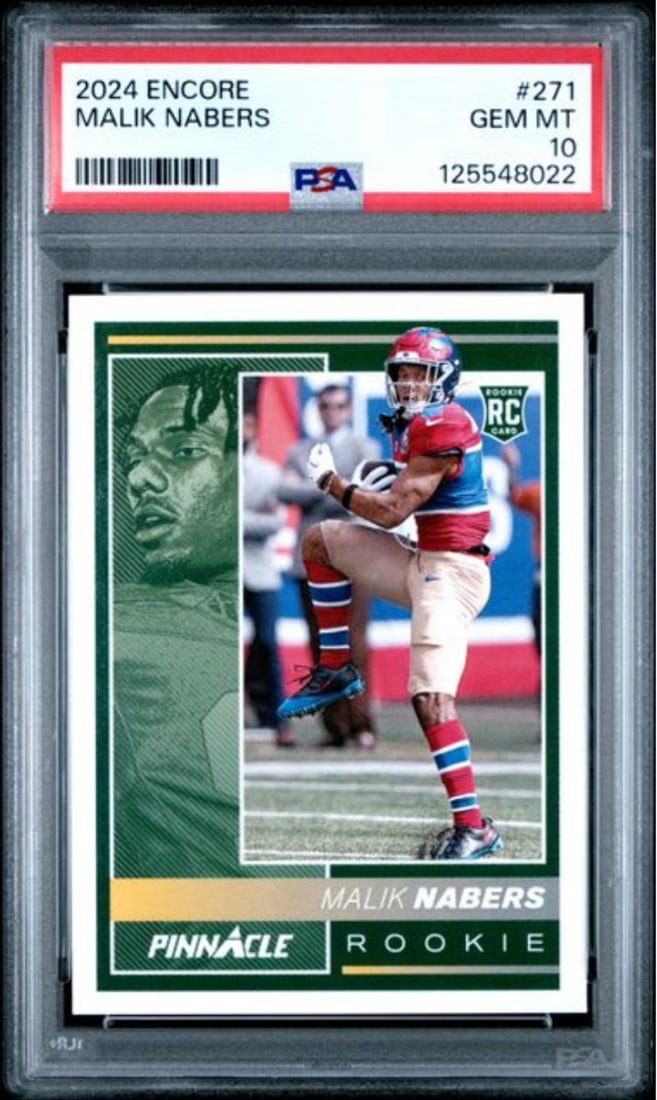 2024 Panini Encore Malik Nabers #271 Rookie Card PSA 10 Mint NFL: 2024 Panini Encore Malik Nabers #271 Rookie Card PSA 10 Mint NFL This is a graded 2024 Panini Encore Malik Nabers #271 Rookie RC Football Card, achieving a PSA 10 Mint grade. Encapsulated for protecti