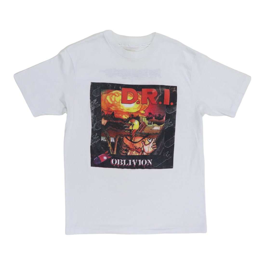 Vintage 1987 DRI Crossover Tour White Poly Cotton Shirt: Vintage 1987 DRI Crossover Tour White Poly Cotton Shirt This is an original vintage 1987 DRI Crossover Tour shirt featuring graphics on both the front and back. The shirt is made from a 50/50 polyeste