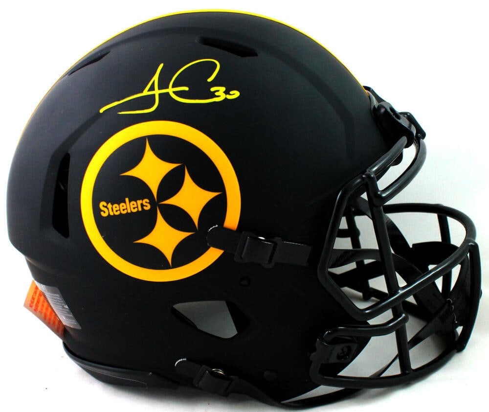 James Conner Signed Pittsburgh Steelers Eclipse Speed Helmet Fanatics Auth: James Conner Signed Pittsburgh Steelers Eclipse Speed Helmet Fanatics Auth This authentic full-size Eclipse Speed helmet is signed by James Conner, the talented running back of the Pittsburgh Steelers