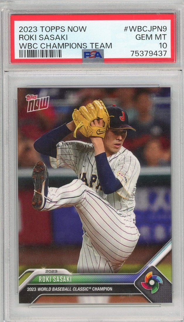 2023 Topps Now Roki Sasaki WBCJPN9 Baseball Card PSA 10: 2023 Topps Now Roki Sasaki WBCJPN9 Baseball Card PSA 10 This 2023 Topps Now Roki Sasaki #WBCJPN9 Champions Team Baseball Card is a standout collectible featuring the talented Japanese pitcher, Roki Sa