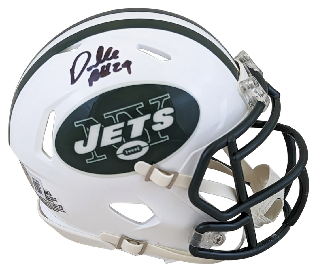 Darrelle Revis Autographed New York Jets Mini Helmet BAS Witnessed: Darrelle Revis Autographed New York Jets Mini Helmet BAS Witnessed This authentic mini helmet features the signature of Darrelle Revis, a celebrated player from the New York Jets. The 1998-18 Throwbac