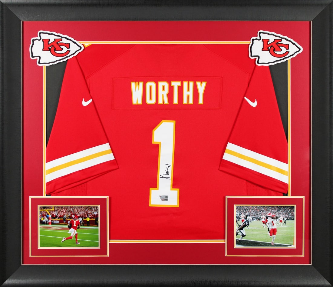 Xavier Worthy Signed Red Nike Limited Framed Jersey Kansas City Chiefs: Xavier Worthy Signed Red Nike Limited Framed Jersey Kansas City Chiefs This exquisite, limited edition framed jersey features the signature of Xavier Worthy, a standout player for the Kansas City Chie