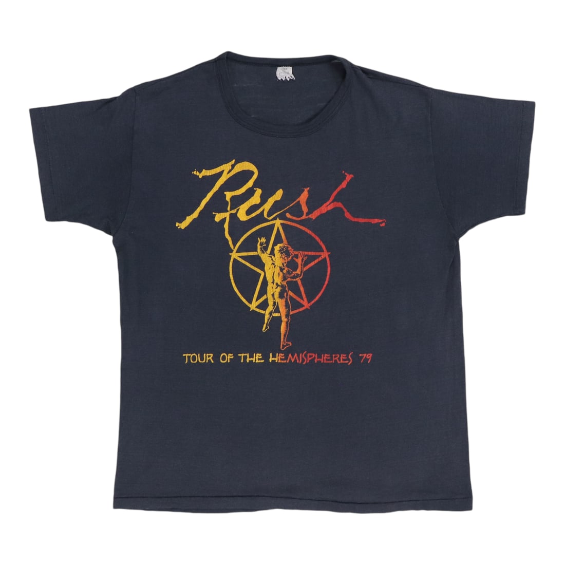 Vintage 1979 Rush Hemispheres Concert Black Poly Cotton T Shirt: Vintage 1979 Rush Hemispheres Concert Black Poly Cotton T Shirt This is an original vintage 1979 Rush Tour Of The Hemispheres shirt. It is not a modern reproduction. The shirt features no graphics on
