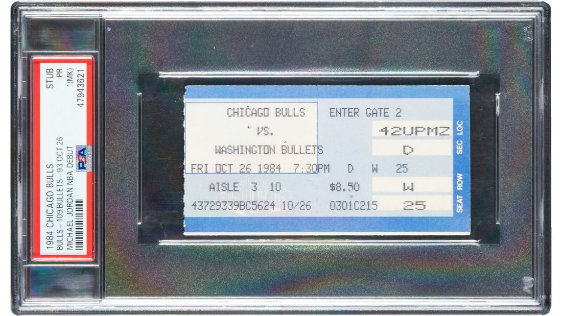 Michael Jordan 1984 NBA Debut Ticket PSA Authenticated Chicago Bulls: Michael Jordan 1984 NBA Debut Ticket PSA Authenticated Chicago Bulls Celebrate the legendary debut of Michael Jordan with this original ticket from his first NBA game on October 26, 1984. This signifi
