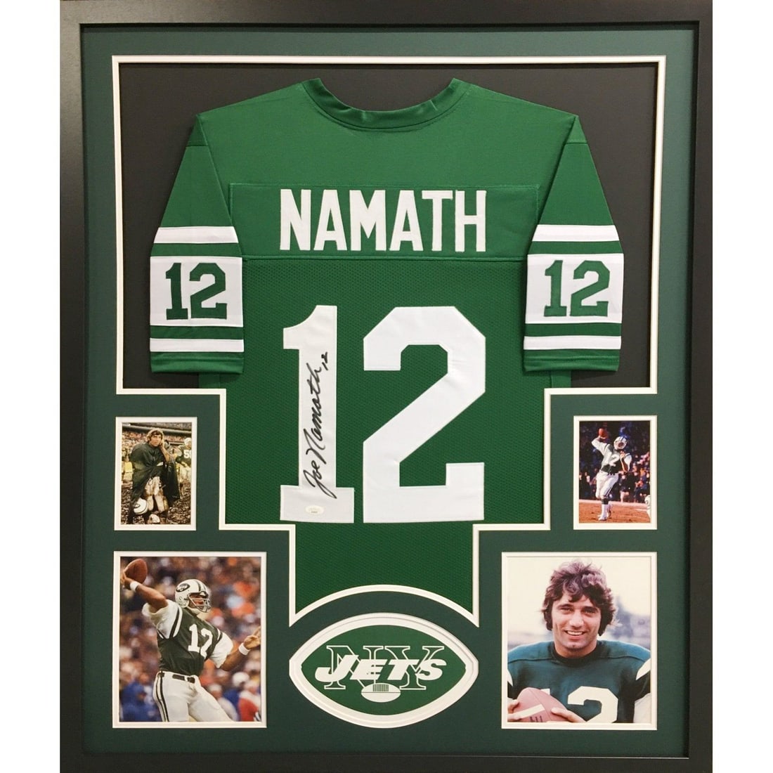 Joe Namath Signed New York Jets Jersey Framed JSA Certified: Joe Namath Signed New York Jets Jersey Framed JSA Certified This autographed Joe Namath framed jersey is a must-have for any New York Jets fan. Featuring an authentic signature, the jersey is certifie