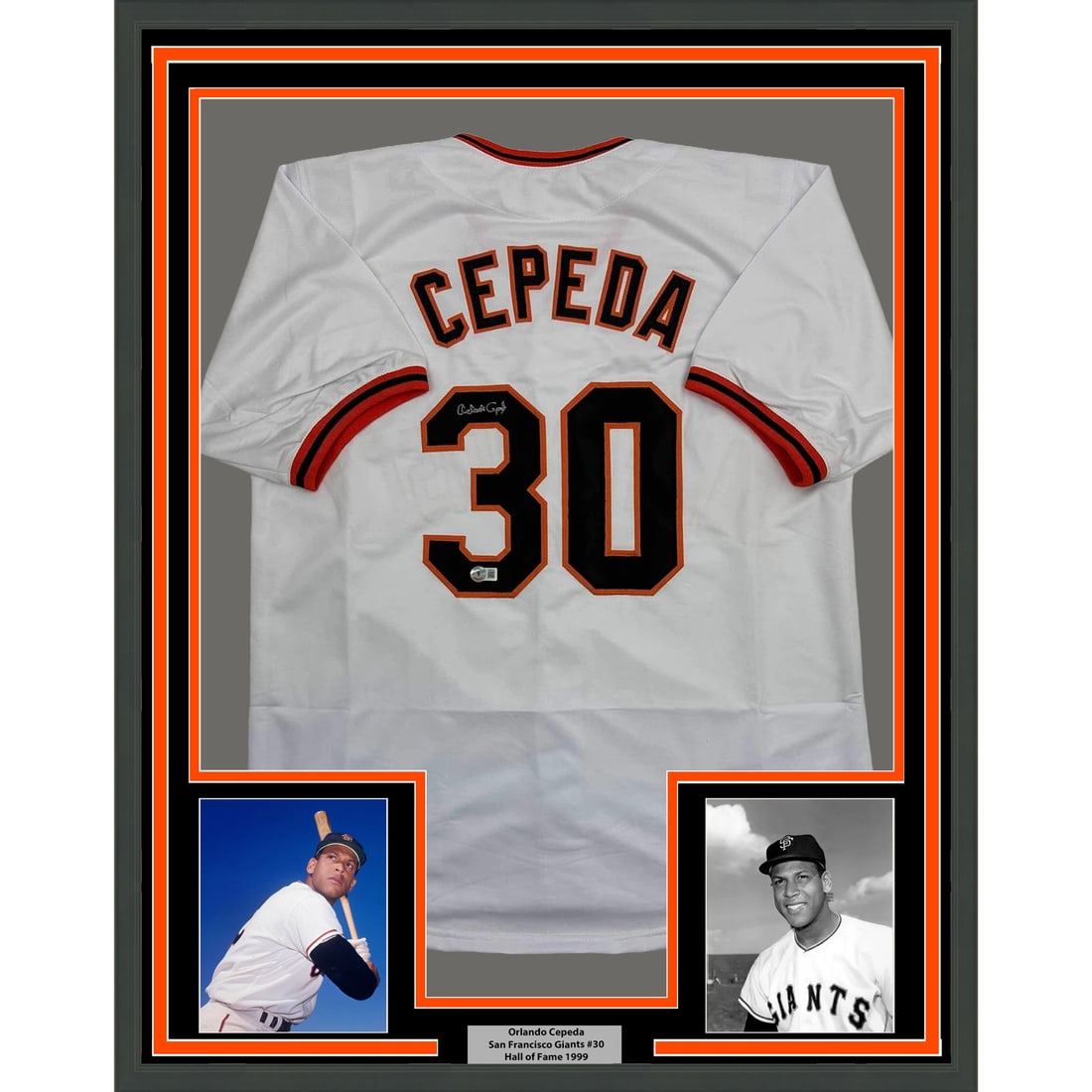 Orlando Cepeda Signed San Francisco Giants Framed Jersey With Beckett COA 35x39: Orlando Cepeda Signed San Francisco Giants Framed Jersey With Beckett COA 35x39 This professionally framed and matted display features an autographed San Francisco Giants white jersey signed by Orland