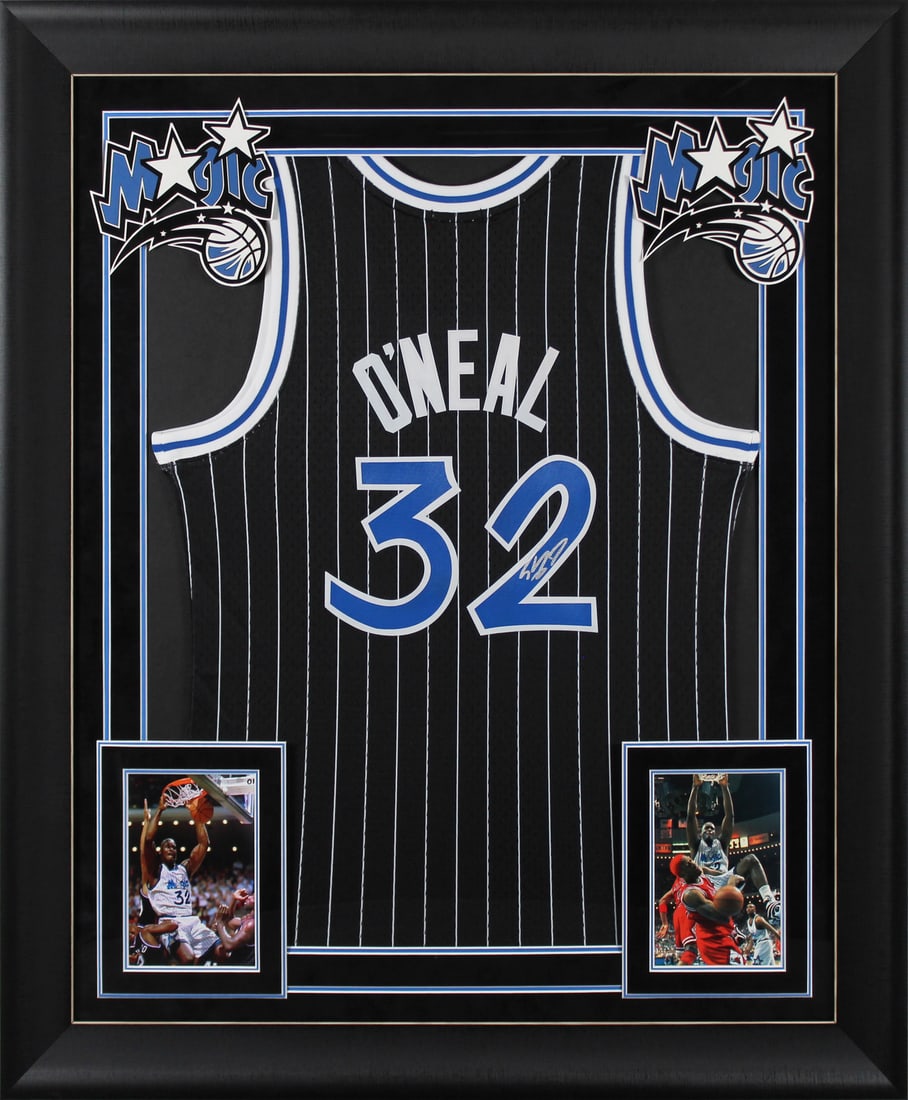 Shaquille O'Neal Signed Orlando Magic Framed Jersey Beckett Authenticated: Shaquille O'Neal Signed Orlando Magic Framed Jersey Beckett Authenticated This is an authentic Shaquille O'Neal signed black Mitchell & Ness 1994-95 Throwback Hardwood Classics Swingman jersey, framed