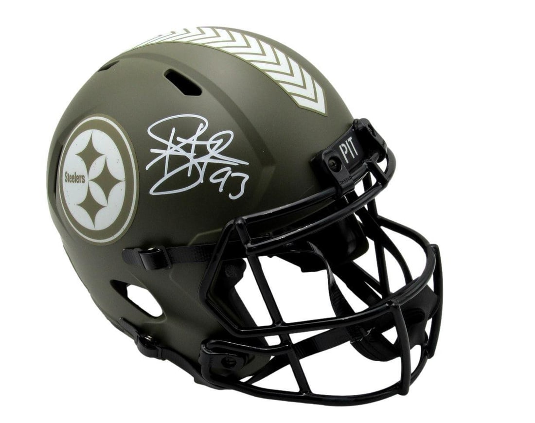 Troy Polamalu Signed Full Size Salute To Service Helmet Beckett Authenticated: Troy Polamalu Signed Full Size Salute To Service Helmet Beckett Authenticated Celebrate the legacy of Troy Polamalu with this signed full-size Salute To Service replica football helmet, representing t