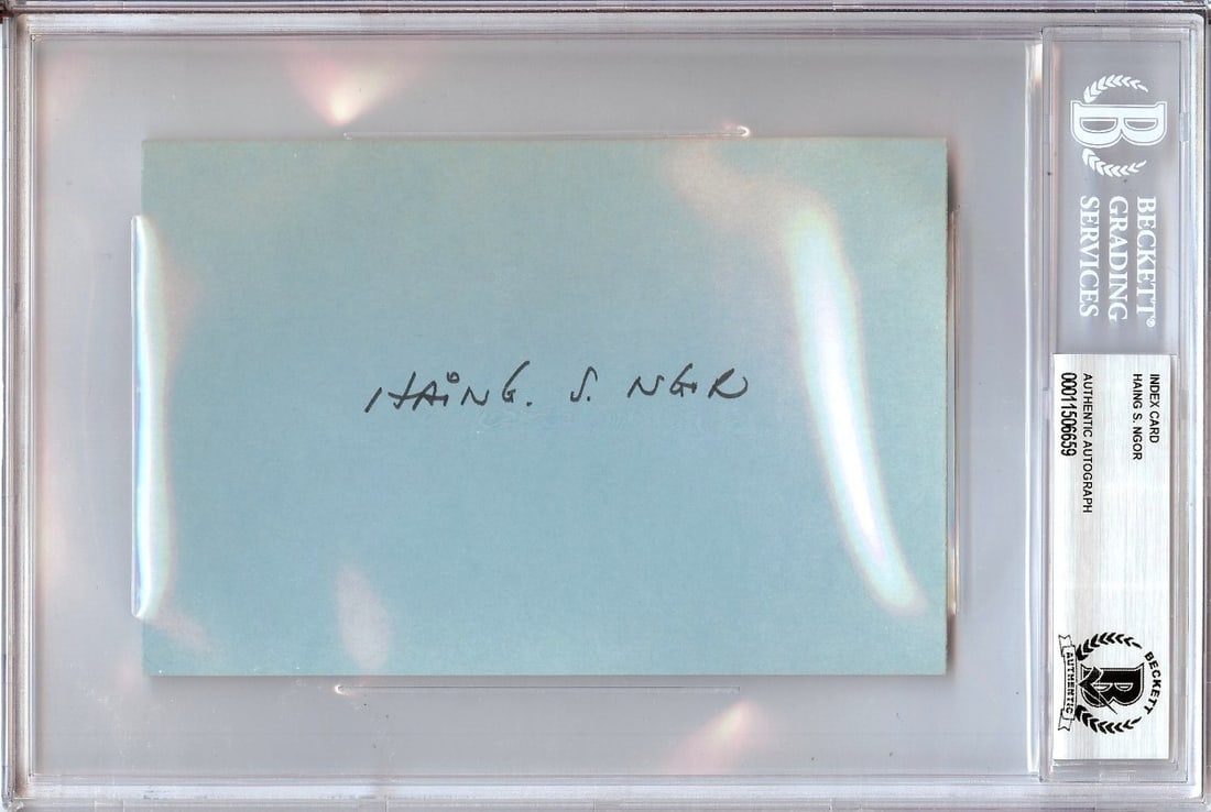 Haing S. Ngor Autographed 4X6 Index Card Beckett Certified: Haing S. Ngor Autographed 4X6 Index Card Beckett Certified This is an authentic autographed index card measuring 4x6 inches, signed by Haing S. Ngor, renowned for his role in 'The Killing Fields.' The