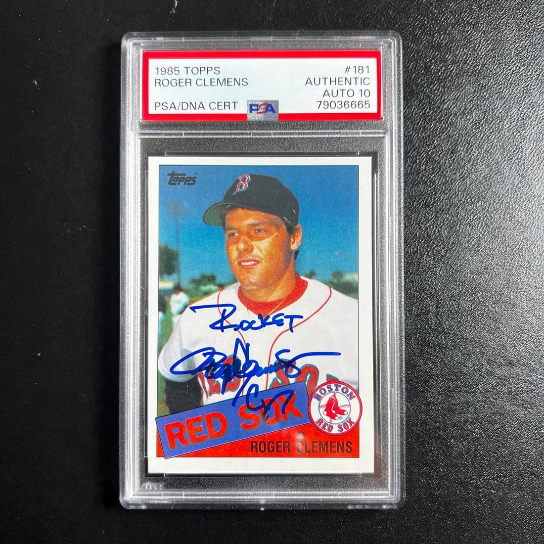 1985 Topps #181 Roger Clemens Red Sox PSA AUTO 10 Signed Card: 1985 Topps #181 Roger Clemens Red Sox PSA AUTO 10 Signed Card This listing features a 1985 Topps #181 Roger Clemens signed baseball card, encapsulated in a PSA slab with an AUTO grade of 10. The card