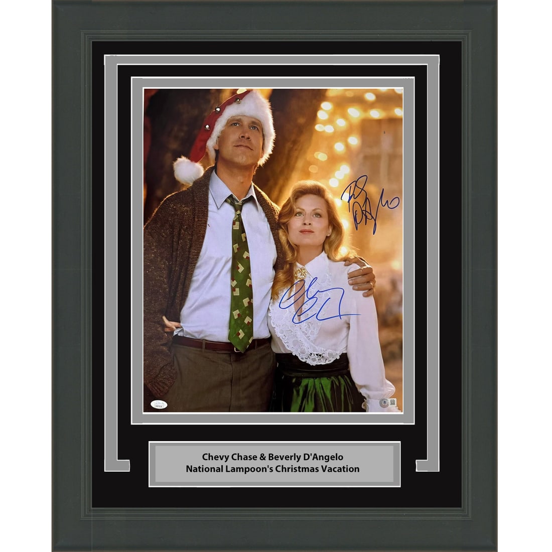 Framed Chevy Chase Beverly D'Angelo Signed 16x20 Photo JSA COA: Framed Chevy Chase Beverly D'Angelo Signed 16x20 Photo JSA COA This professionally framed and matted 16x20 photo features the autographs of Chevy Chase and Beverly D'Angelo, capturing a moment from th