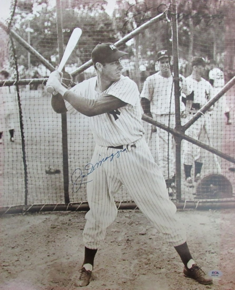 Joe DiMaggio Signed 16x20 Yankees Photo PSA/DNA Authenticated: Joe DiMaggio Signed 16x20 Yankees Photo PSA/DNA Authenticated This is an original signed 16x20 photo of Joe DiMaggio, a Hall of Fame baseball player known for his time with the New York Yankees. The p