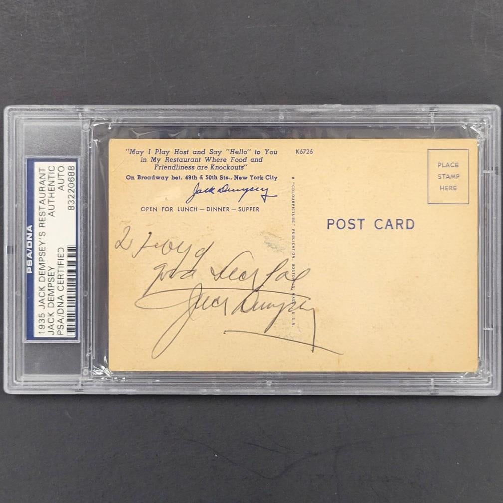Jack Dempsey Signed Vintage New York Postcard PSA Authenticated (1 of 2)