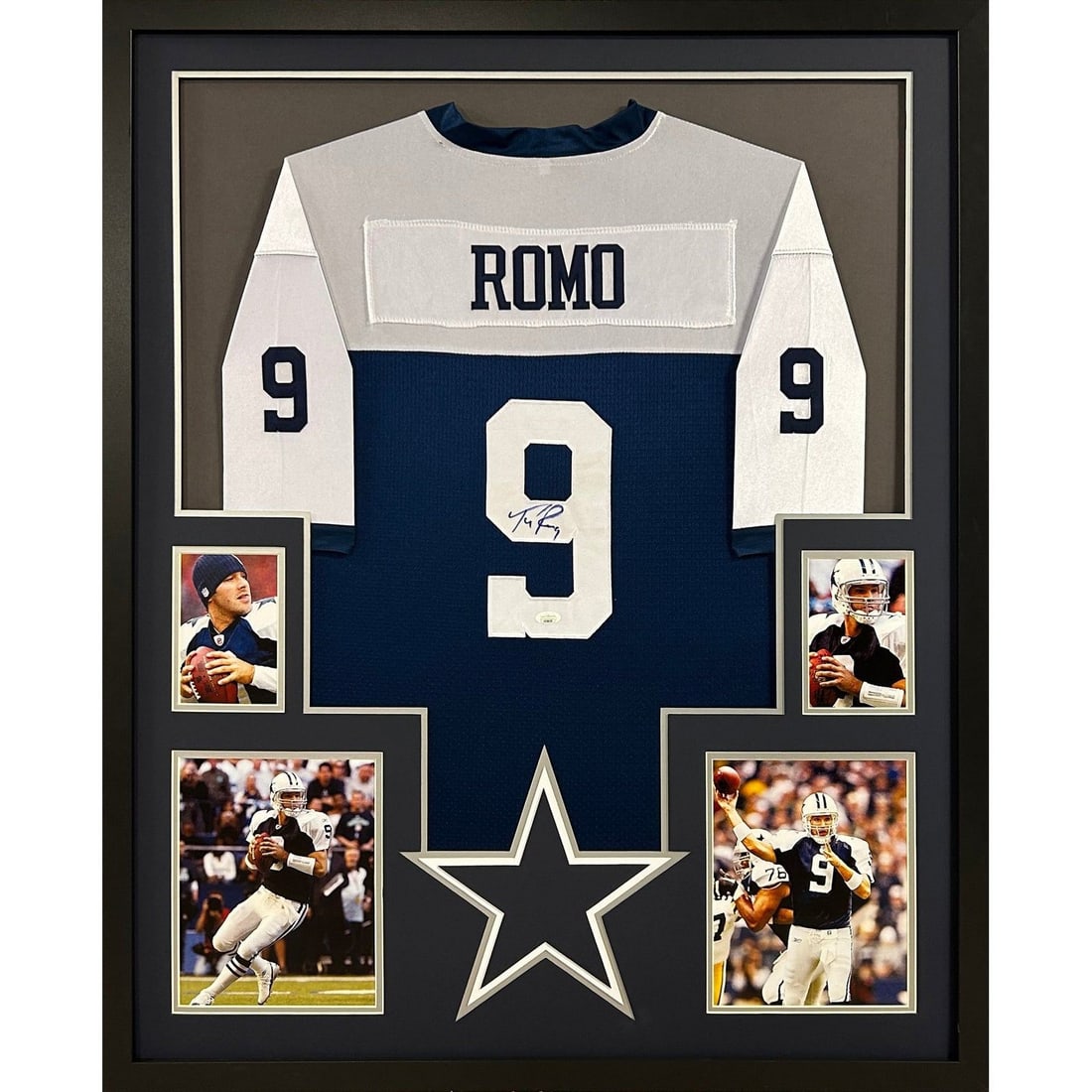 Tony Romo Autographed Framed Jersey Dallas Cowboys JSA Authenticated: Tony Romo Autographed Framed Jersey Dallas Cowboys JSA Authenticated This autographed Tony Romo jersey is beautifully framed and authenticated by JSA, ensuring its authenticity with a tamper-proof sti
