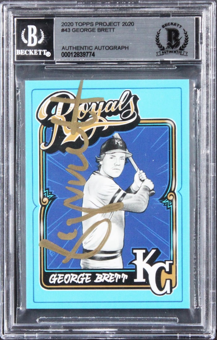 George Brett Signed 2020 Topps Project 2020 #43 Card Beckett Authenticated: George Brett Signed 2020 Topps Project 2020 #43 Card Beckett Authenticated This is a 2020 Topps Project 2020 #43 card personally signed by George Brett, the legendary player of the Kansas City Royals.