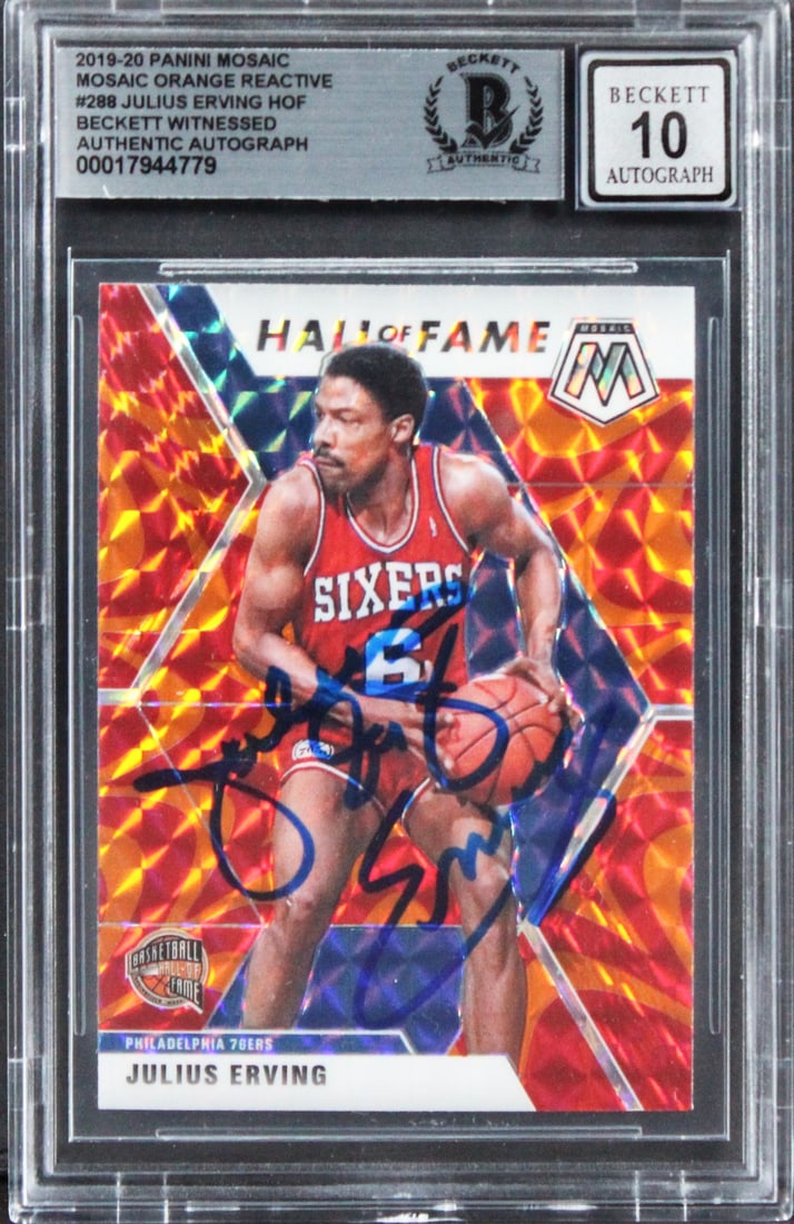 Julius Erving Signed 2019 Panini Mosaic Orange Reactive #288 Gem Mint 10 Beckett (1 of 2)