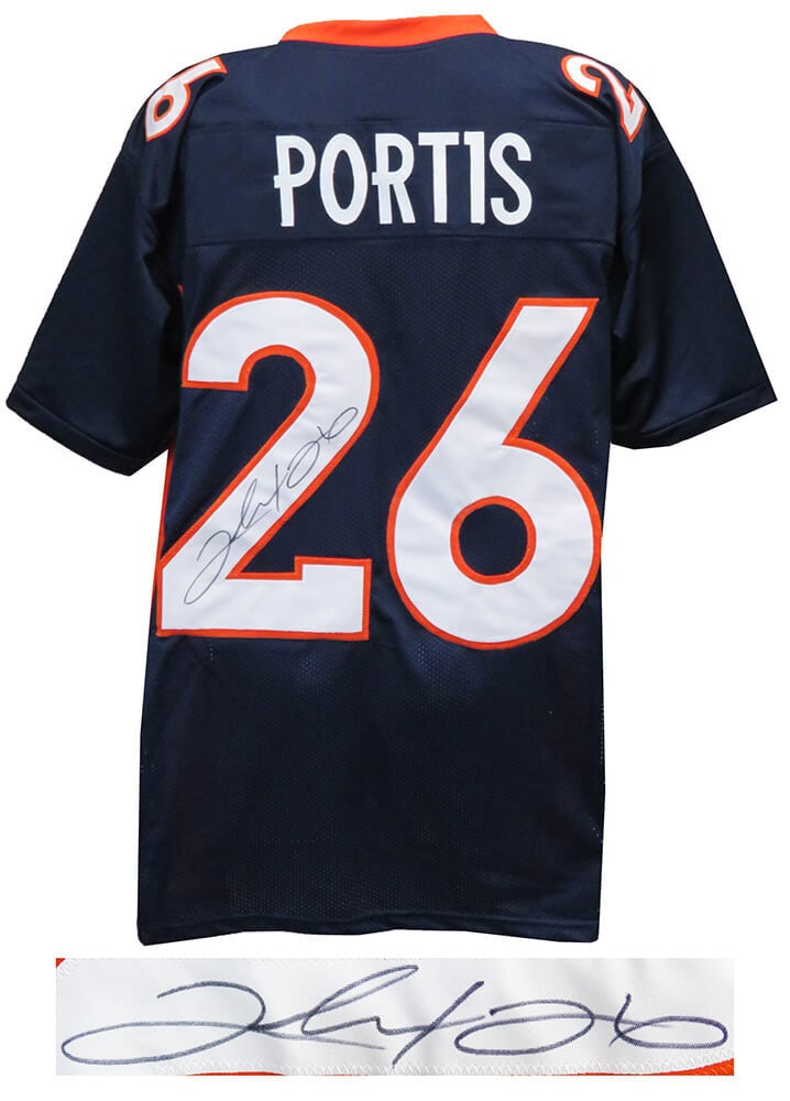 Clinton Portis Signed Navy Broncos Jersey with COA: Clinton Portis Signed Navy Broncos Jersey with COA Celebrate the legacy of Clinton Portis with this signed navy custom football jersey from the Denver Broncos. This original piece features an authenti