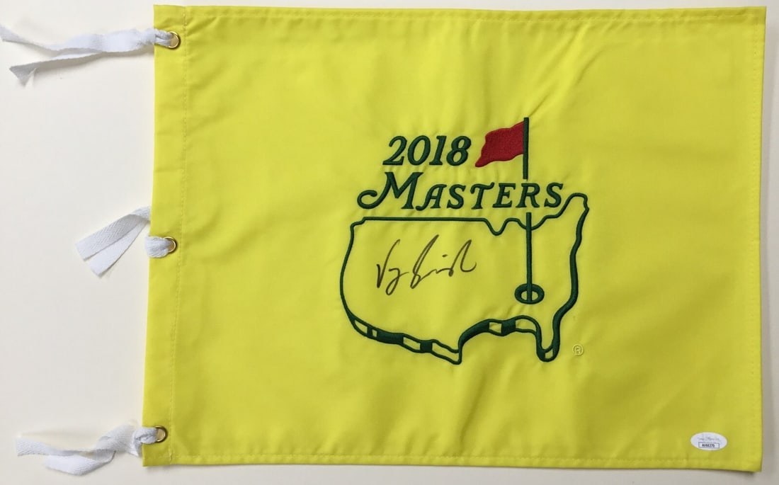 Vijay Singh 2018 Masters Signed Flag JSA Authenticated AV66370: Vijay Singh 2018 Masters Signed Flag JSA Authenticated AV66370 Celebrate the legendary career of Vijay Singh with this official 2018 Masters signed pin flag. This exquisite collectible features a perf